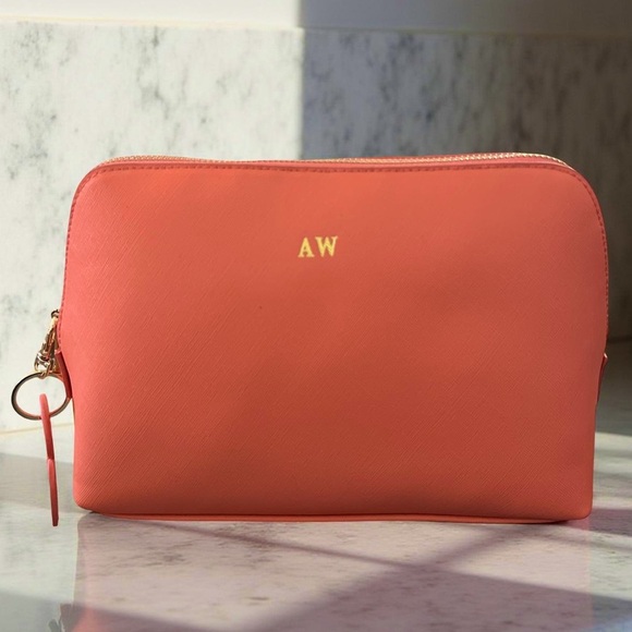 Coral Leather Makeup Cosmetic Travel Bag - Picture 9 of 9